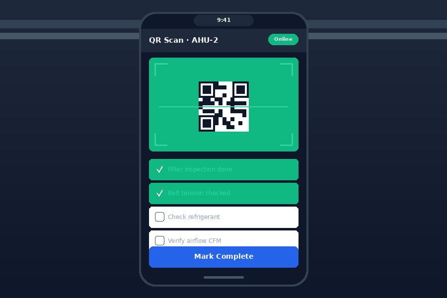ProLogPM Field mobile app in mechanical room
